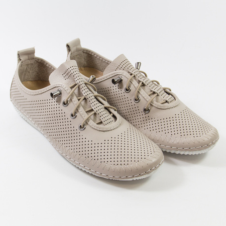 Półbuty damskie BOCCATO Beżowe skórzane trampki ażurowe Lekkie sportowe 425