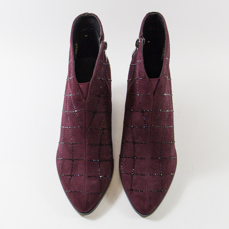 Botki damskie D&A Bordowe zamszowe Sztyblety z cyrkoniami Eleganckie
