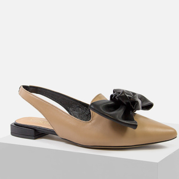 Czółenka damskie VISCONI Beżowe sandałki bez pięty skórzane na obcasie 7773