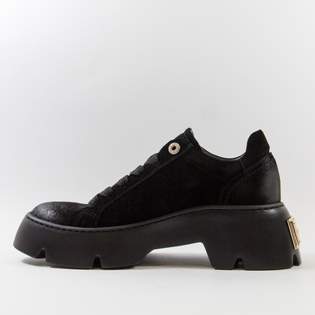 Półbuty damskie CHEBELLO Skórzane zamszowe Czarne sneakersy 4632