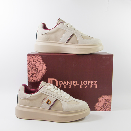 Sneakersy damskie DANIEL LOPEZ Beżowe Skórzane Półbuty zamszowe 4003