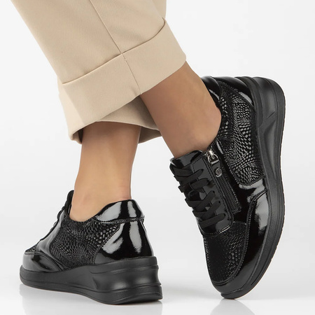 Filippo DP6352 sneakersy damskie skórzane czarne na koturnie