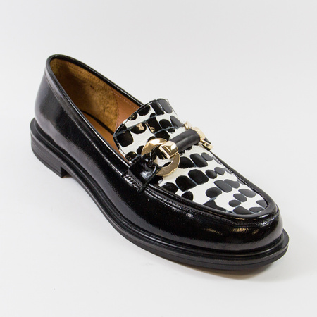 Bombonella 01.856 mokasyny damskie czarne skórzane lakierowane slip-on