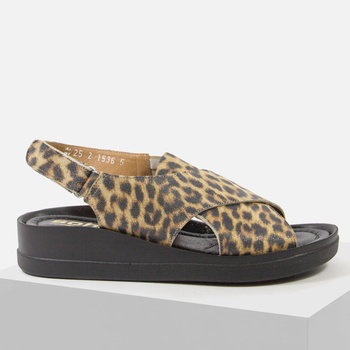 Sandały damskie SOHO 1635 Skórzane w panterkę na koturnie