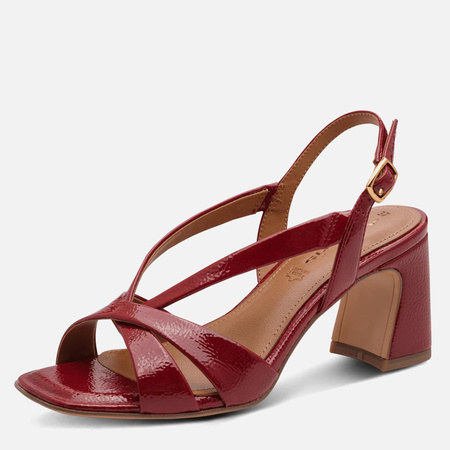 Sandały damskie TAMARIS 28339 Czerwone Lakierowane Słupek 7 cm Eleganckie