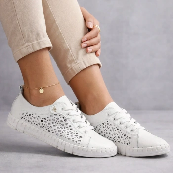 Goodin 1036 półbuty damskie Białe sneakersy ażurowe ze skóry naturalnej