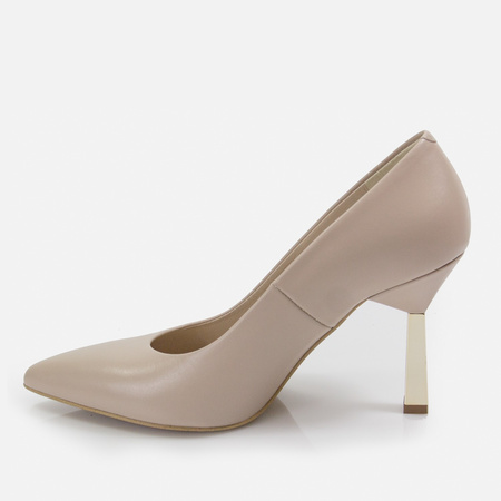 Kotyl 8509 czółenka damskie beżowe skórzane szpilki eleganckie