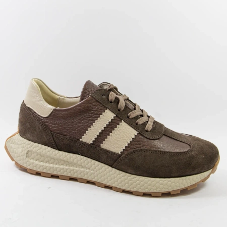 Kampa N1291 Brązowe sneakersy damskie skórzane na grubszej podeszwie