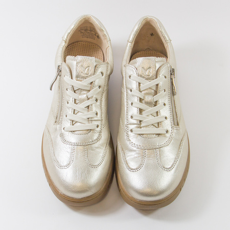 Półbuty damskie CAPRICE Skórzane Srebrne sneakersy sportowe suwakiem 23761