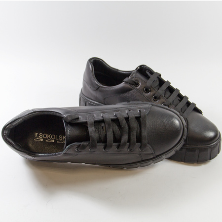 Sneakersy damskie T.SOKOLSKI Czarne półbuty skórzane na platformie J25-403