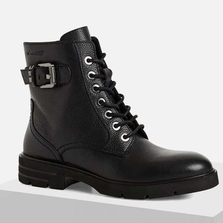 Botki damskie TAMARIS Skórzane czarne ocieplane trapery TouchIT 25216