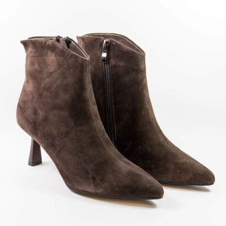 Cambell 98340 Brązowe zamszowe botki damskie na obcasie 7 cm