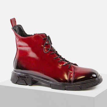 Botki damskie BOMBONELLA Czerwone skórzane lakierowane ocieplane G146