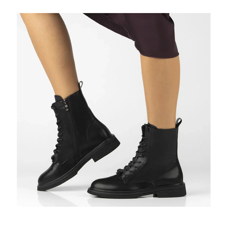 Botki damskie FILIPPO Czarne trapery skórzane trzewiki ocieplane 7250