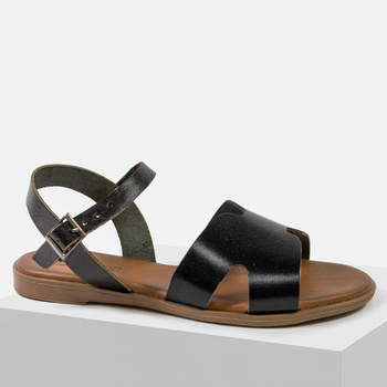 Sandały damskie CAMBELL 64302 Skórzane czarne na płaskim obcasie