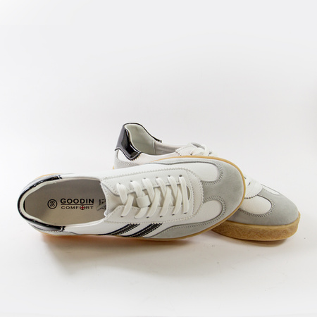 GOODIN 2102 biało-szare sneakersy damskie skórzane retro