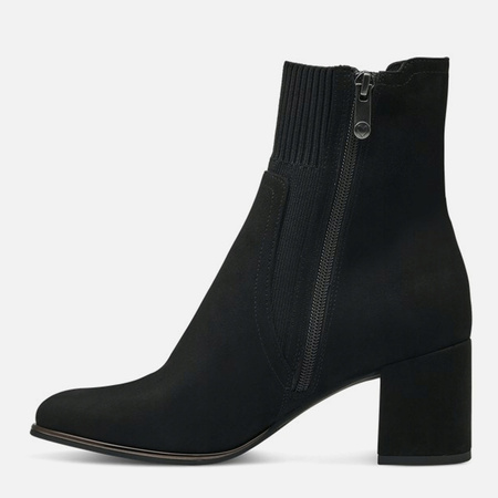 Botki damskie MARCO TOZZI Czarne zamszowe na obcasie eleganckie 25392