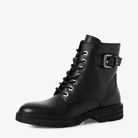 Botki damskie TAMARIS Skórzane czarne ocieplane trapery TouchIT 25216