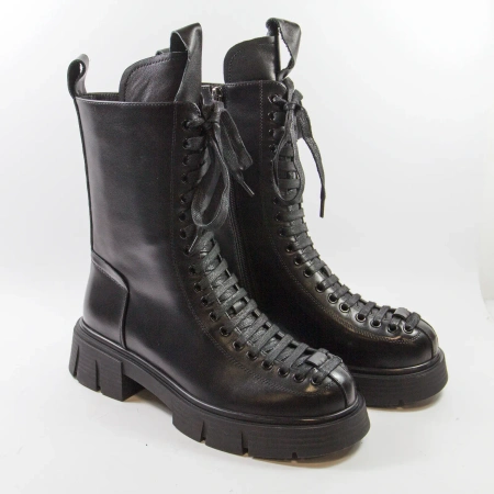 Venezia V439 Czarne workery damskie skórzane Botki sznurowane