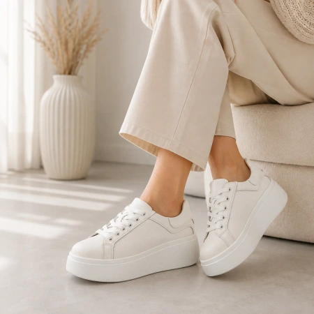 Goodin 1072 białe sneakersy damskie skórzane na platformie