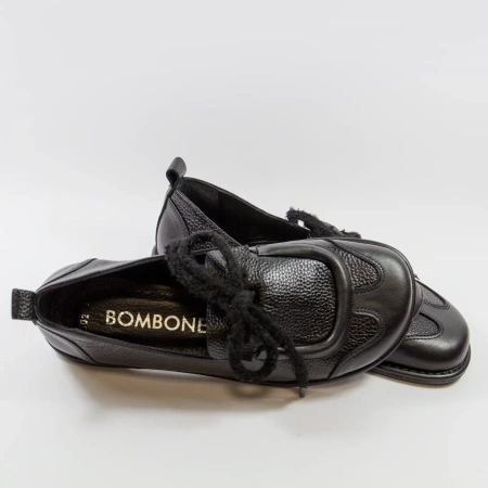 Bombonella 702.1302 Czarne skórzane półbuty damskie barefoot z szerokim noskiem