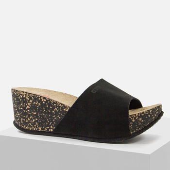 Klapki damskie BIG STAR Skórzane na koturnie Czarne RR276019