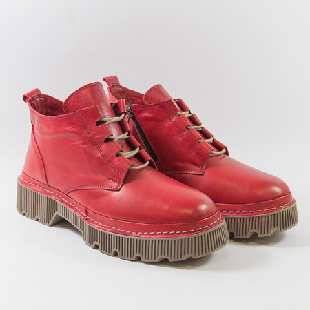 Botki damskie ARTIKER Czerwone Trzewiki skórzane ocieplane 57C2036