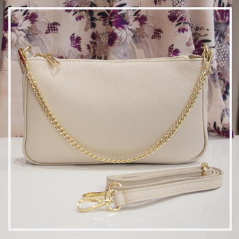 Torebka damska Listonoszka skórzana włoska Borse in Pelle jasno beżowa Kopertówka