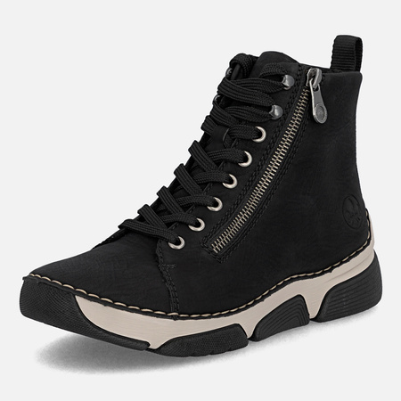 Botki damskie RIEKER Czarne trzewiki Sneakersy ocieplane ANTISTRESS  
