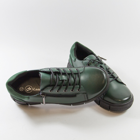 Sneakersy damskie CAMBELL Zielone skórzane półbuty na platformie 19305