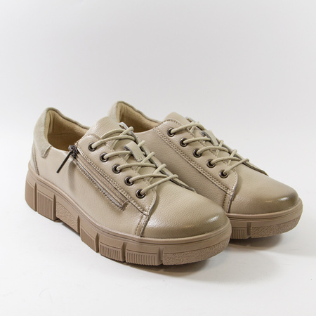 Sneakersy damskie CAMBELL Beżowe skórzane półbuty na platformie 19305