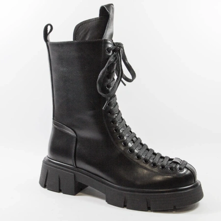 Venezia V439 Czarne workery damskie skórzane Botki sznurowane