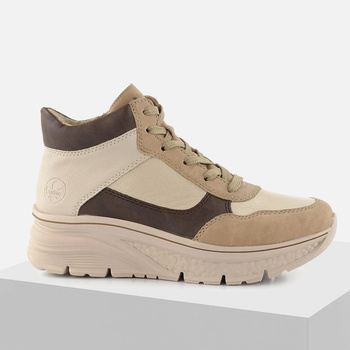 Botki damskie RIEKER Beżowe trzewiki Sneakersy ocieplane ANTISTRESS