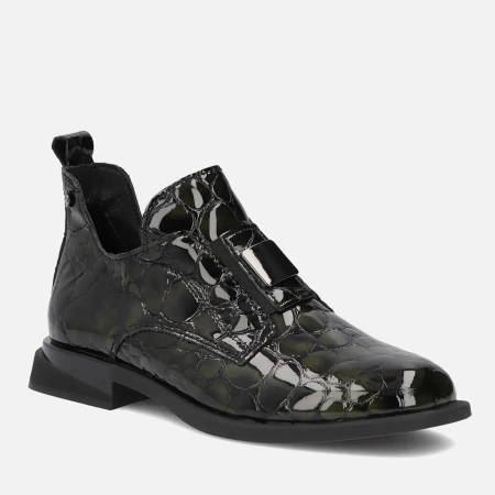 Filippo DBT7974 Zielone botki damskie skórzane lakierowane ocieplane