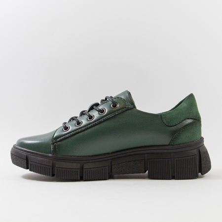 Sneakersy damskie CAMBELL Zielone skórzane półbuty na platformie 19305