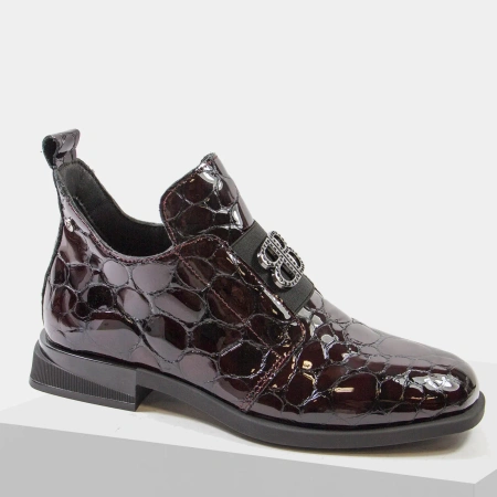 Filippo DBT4763 Bordowe botki damskie skórzane lakierowane