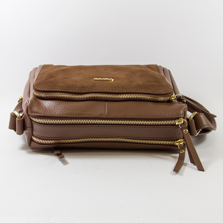 Torebka damska VEZZE Listonoszka Skórzana Brązowa Trzykomorowa V002