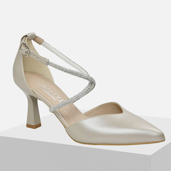 Czółenka damskie KOTYL Skórzane Perłowe z cyrkoniami Ślub wesele 3713