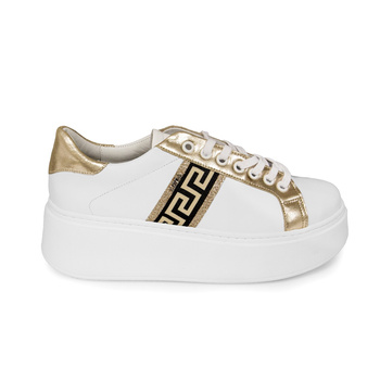 Sneakersy damskie skórzane LA VIA HANZA-20 Białe złote półbuty spotrowe