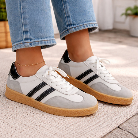 GOODIN 2102 biało-szare sneakersy damskie skórzane retro