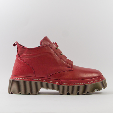 Botki damskie ARTIKER Czerwone Trzewiki skórzane ocieplane 57C2036