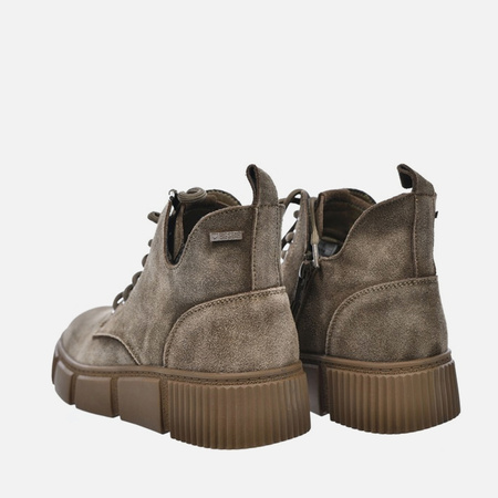 Botki damskie BIG STAR Trapery skórzane zamszowe ocieplane khaki 274595