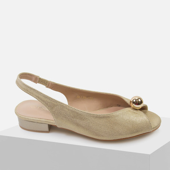 Eleganckie sandały damskie SOKOLSKI na obcasie złote satynowe L24-136