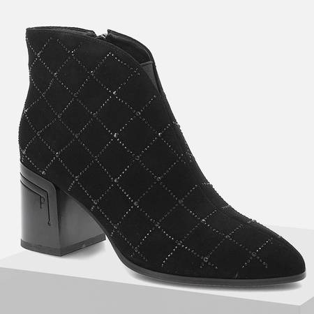 Botki damskie D&A Czarne zamszowe Sztyblety z cyrkoniami Eleganckie