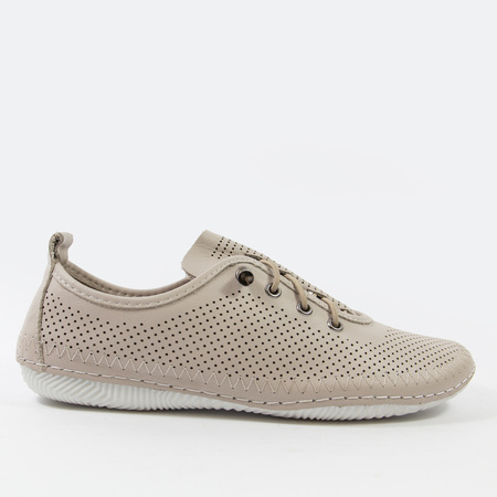 Półbuty damskie BOCCATO Beżowe skórzane trampki ażurowe Lekkie sportowe 425