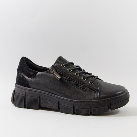 Sneakersy damskie CAMBELL Czarne skórzane półbuty na platformie 19305