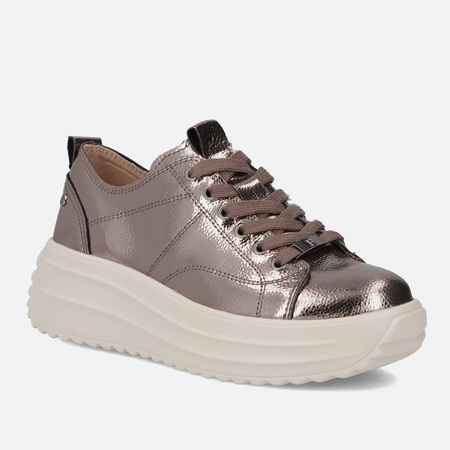 Sneakersy damskie FILIPPO Metaliczne skórzane półbuty na platformie 6795