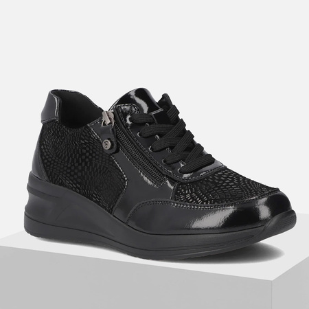 Filippo DP6352 sneakersy damskie skórzane czarne na koturnie