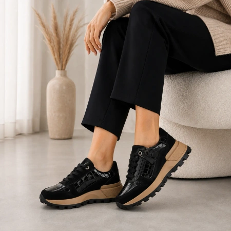 Filippo 7988 czarne sneakersy damskie skórzane na platformie