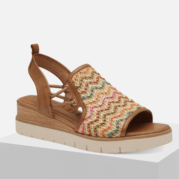 Sandały damskie TAMARIS 28240 Skórzane brązowe słomkowe na koturnie